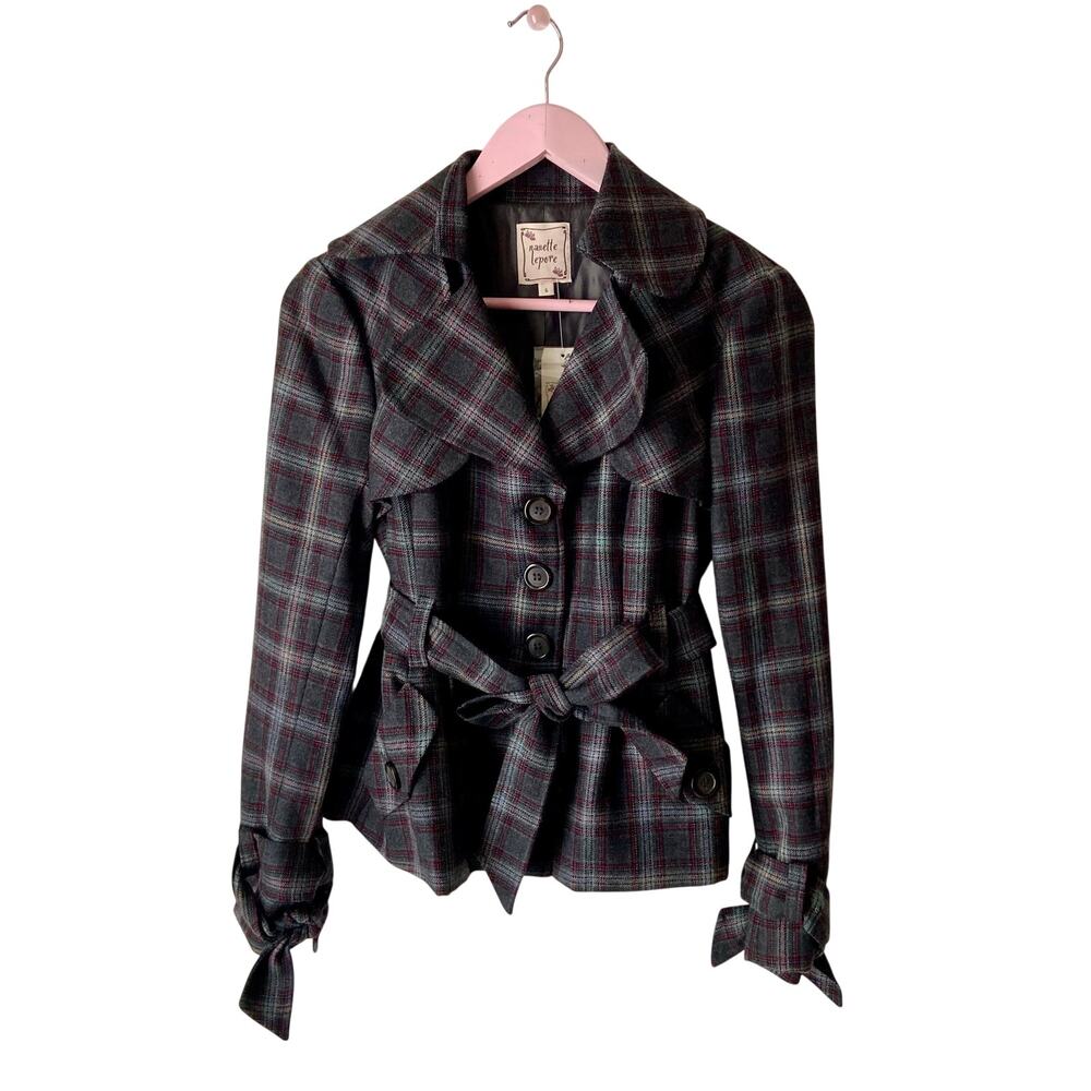Vibrate Nanette Lepore Wool Plaid Trench Jacket
